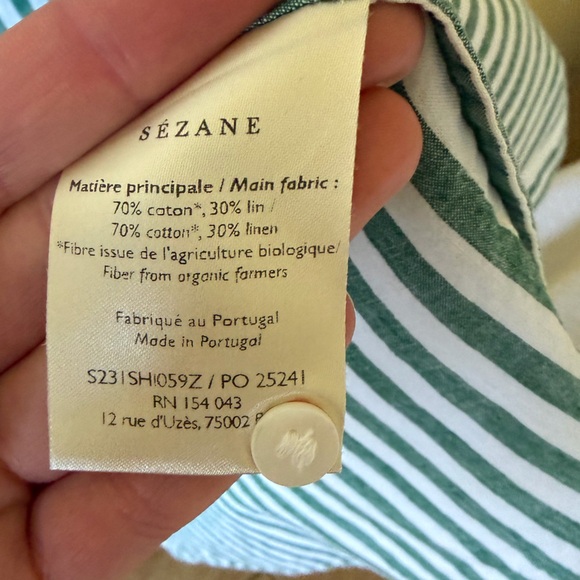 Sezane Tomboy Shirt Rayure Écru Vert - Size 36 - Picture 3 of 6